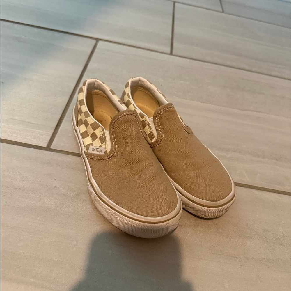 Vans Classic Tan Checkered Slip-Ons